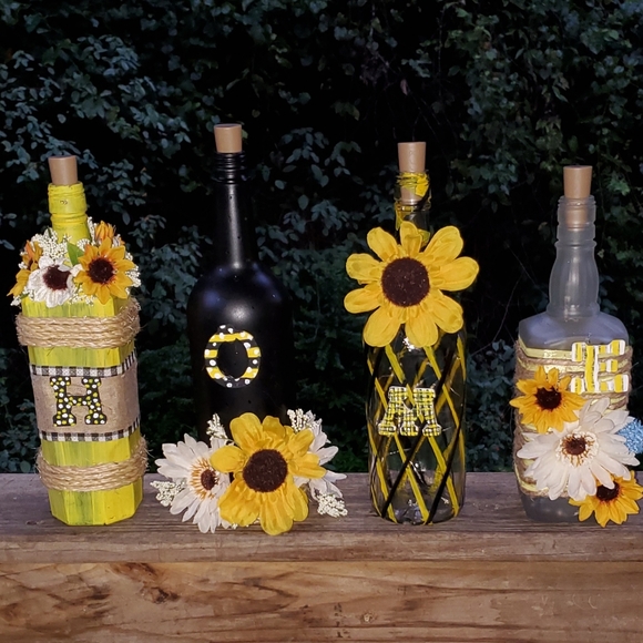 Handcrafted Lighted Sunflower Decor Bottles - Picture 2 of 10